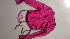 Vibrant Pink Ribbed Long Sleeve Crop Top