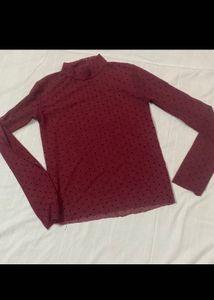 Sheer Polka Dot Turtleneck Top