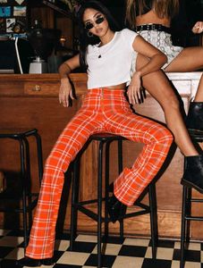 Orange Plaid Flare Pants