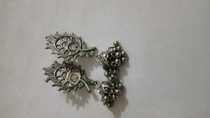 Oxidized Silver Peacock Pendent Earrings Nose-ring
