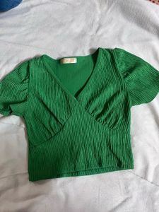 Vibrant Green Cropped Puff Sleeve Top