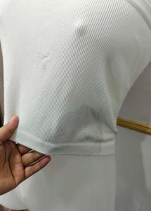 Ribbed White Spaghetti Strap Crop Top