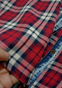Stylish Checkered Denim Shirt – Dual Tone Look