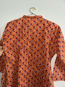 Orange Floral Print Kurta