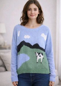 Cow Landscape Knit Sweater