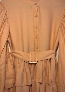 Peach Ruffle Detail Midi Dress