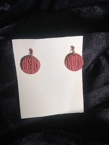 Handmade Knit-Look Pink Clay Earrings