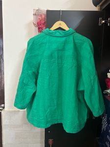 Vibrant Green Button-Up Shirt and Bottom Set