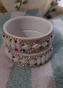 Stylish White Stone Bangles with Multicolor Stones