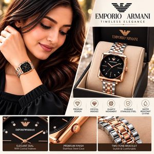 Emporio Armani Square Watch - Rose Gold &amp; Silver