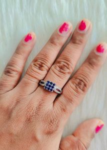 92.5 Sterling Blue Stone Ring Wth Hallmark