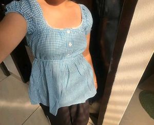Blue Gingham Peplum Top( LIMITED OFFER)