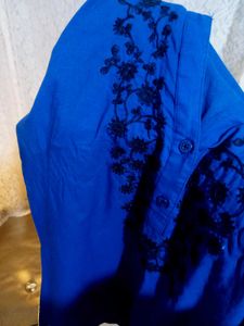 Vibrant Blue Kurta with Black Floral Embroidery