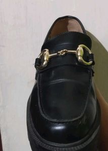 Classic Black Loafers with Gold Horsebit Detail