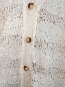 Sheer White Button-Up Cardigan Oversized