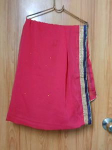 Pink Dupatta with Gold Trim