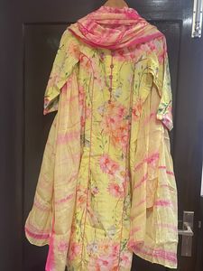 Three Piece Suit In Georgette With Pure Dupatta And Lace Pants