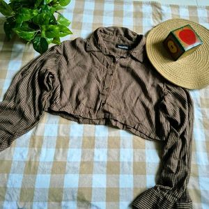 Brown Check Crop Shirt