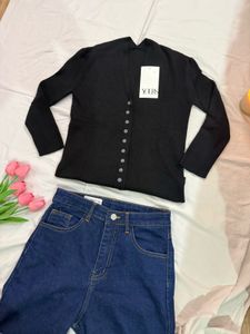 Classic Black Button-Up Cardigan
