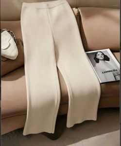 Elegant Off White Knitted Trousers Palazzo Pants