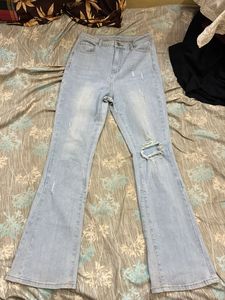 Light Wash Ripped Flare Jeans