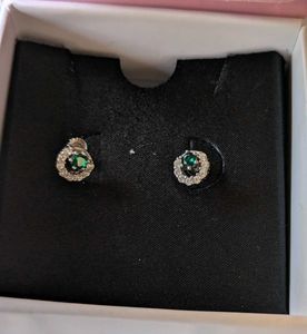 Emerald &amp; Diamond Halo Stud Earrings🌟🌟🌟🌟🌟