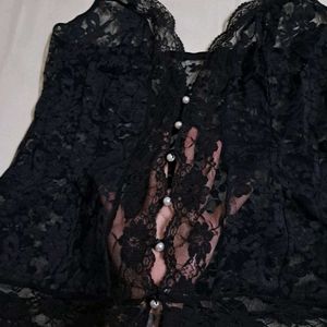 Y2k Vintage Gothic Princesscore Lace Babydoll Top