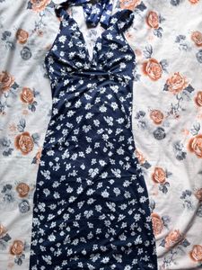 Backless Floral Halter Neck Midi Dress