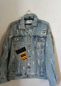 Distressed Denim Jacket with Art Patch