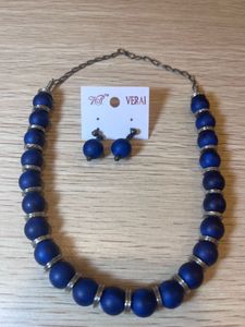 Veraai Blue Beaded Necklace & Earring Set
