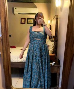 Elegant Blue Printed Maxi Dress