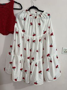 Crochet top with cherry print skirt 🍒
