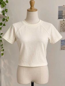 Cream Cropped Raglan Tee