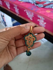 Earrings With Pendant... Gold With Blue Stones