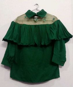 new Green off shoulder netted top