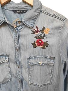 ONLY Blue Embroidered Denim Shirt (Size EU 36)