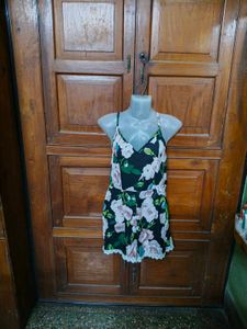 Floral Print Romper with Lace Trim