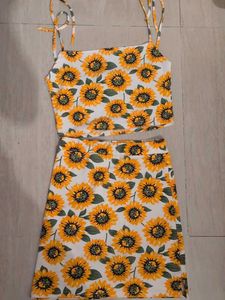 Sunflower Print Mini Skirt