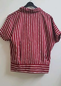 Chic Striped Short-Sleeve Button-Up Blouse