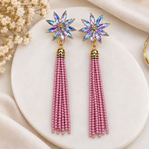 Sparkling Flower Tassel Earrings