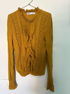 Zara Mustard Yellow Ruffle Knit Top