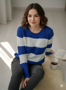 Striped Blue &amp; White Knit Sweater