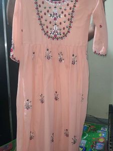 Elegant Peach A line Kurta with Embellishments