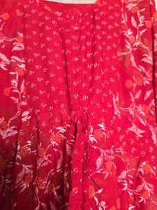 Vibrant Red Floral Print Khaftan