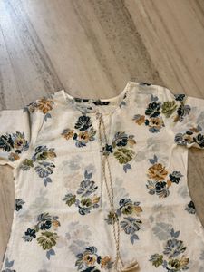 New Cream Floral Print Kurta