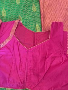 semi pattu saree with pattren blouse