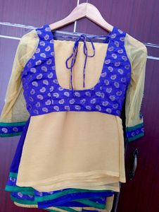 Elegant Purple yellow Embroidered Saree