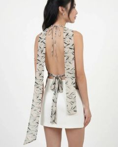 Sheer Leaf Print Halter Neck Top