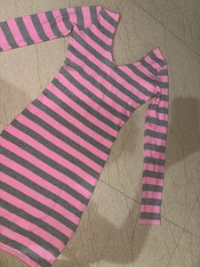 Pink &amp; Grey Striped Long Sleeve Dress