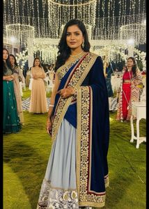 Elegant Blue &amp; Grey Saree&amp;lehenga 2 in one